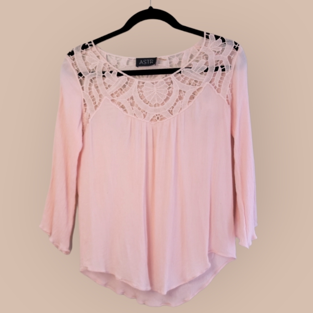 Astr Blush Top with Lace Cut Outs Size S